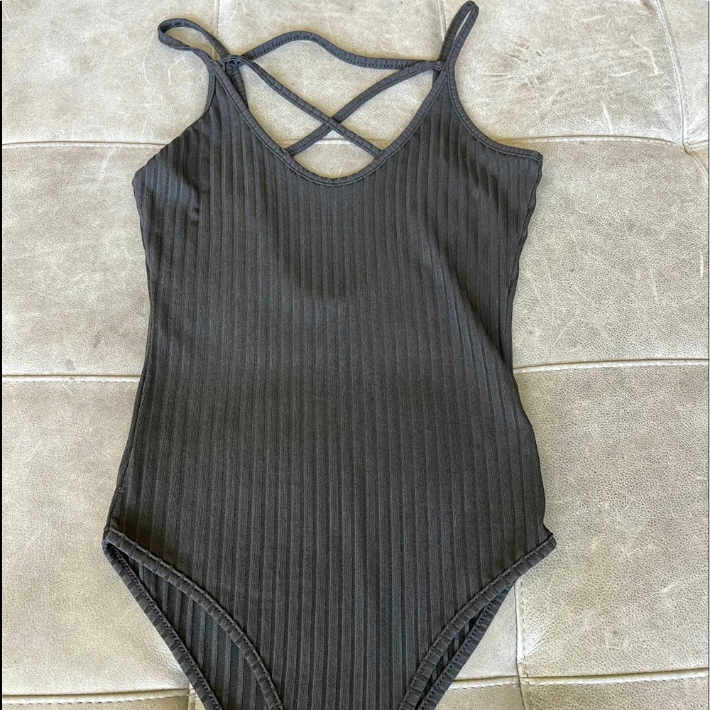 SOLD stretchy cotton bodysuit w/criss cross back design